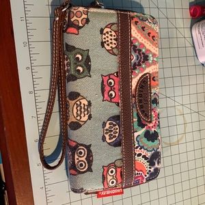 Dual sided Wallet- Teal with Owls
